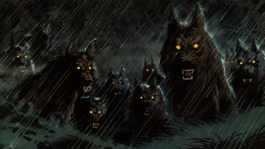 Halloween Werewolves Dark Rain Wallpaper