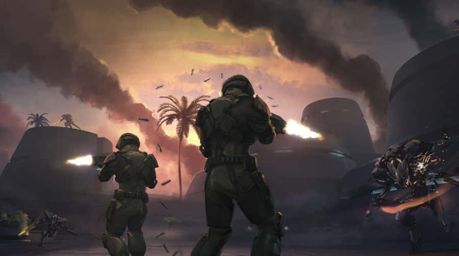Halo Red Team In Action Against Alien Forces Wallpaper