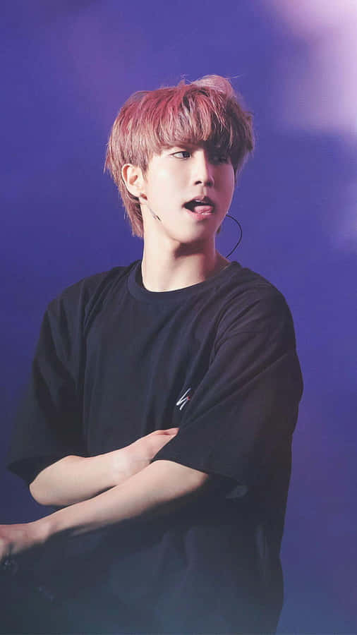 Han Jisung On Stage Purple Backdrop.jpg Wallpaper