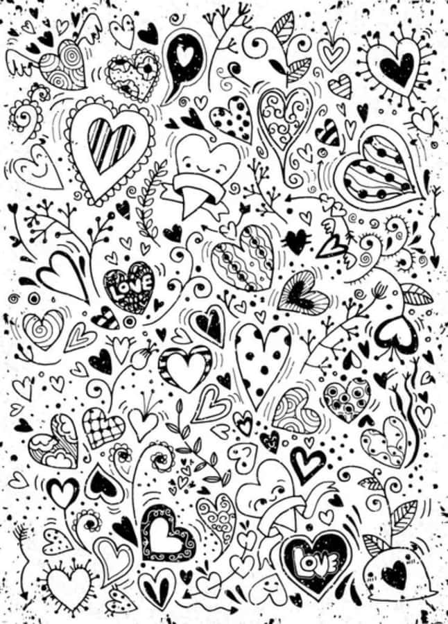 Hand-drawn Heart Doodle In Various Styles And Lines Wallpaper