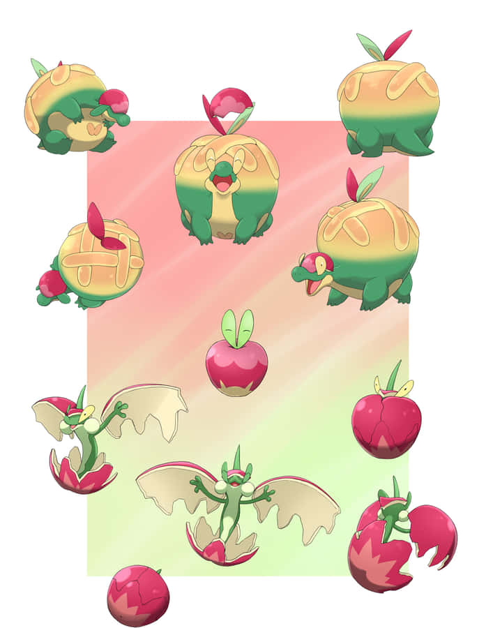 Happy Applin With Appletun And Flapple Wallpaper