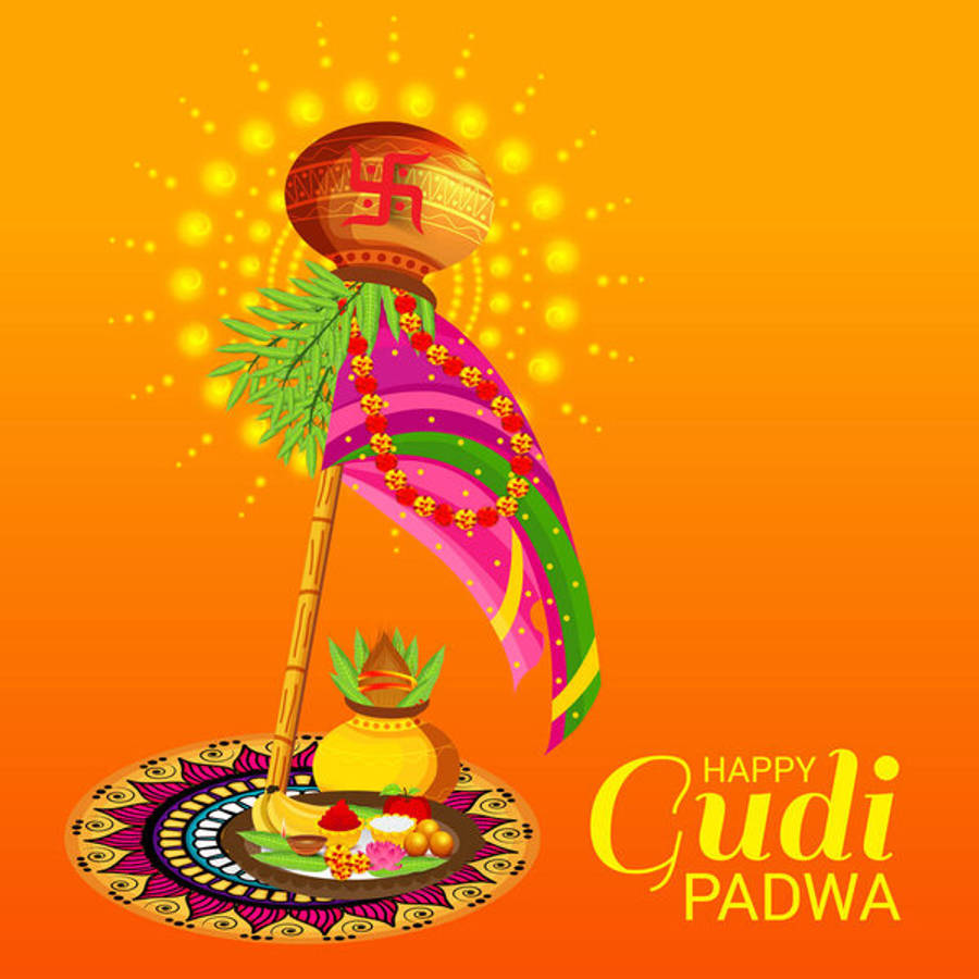 Happy Gudi Padwa Orange Background Wallpaper