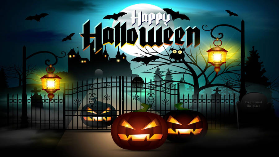 Happy Halloween Gate Pumpkins Wallpaper