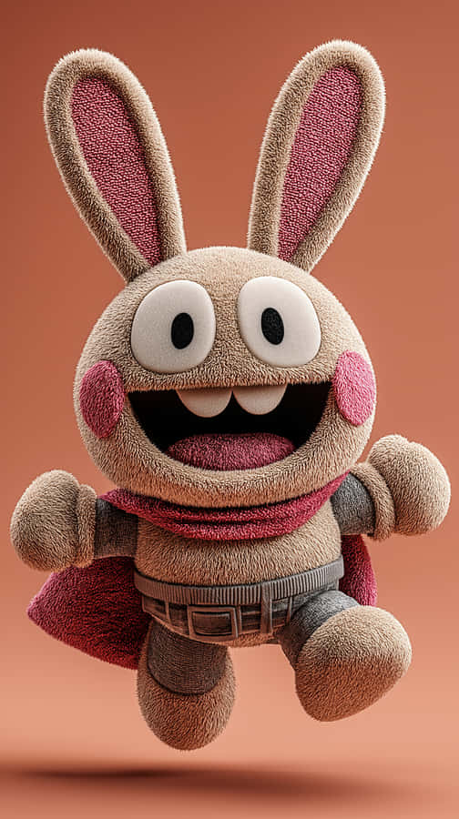 Happy Labubu Plush Toy With Big Smile And Scarf Wallpaper