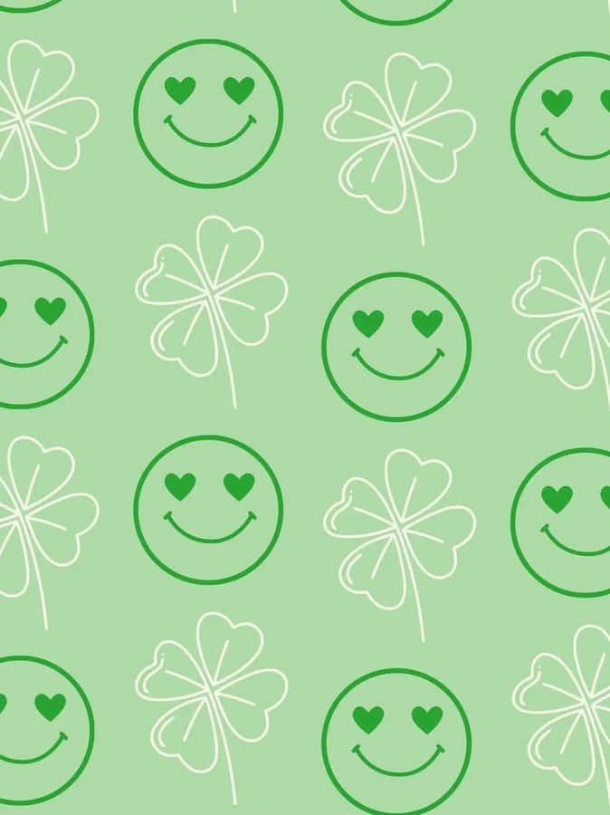 Happy Shamrock Pattern Green Background Wallpaper