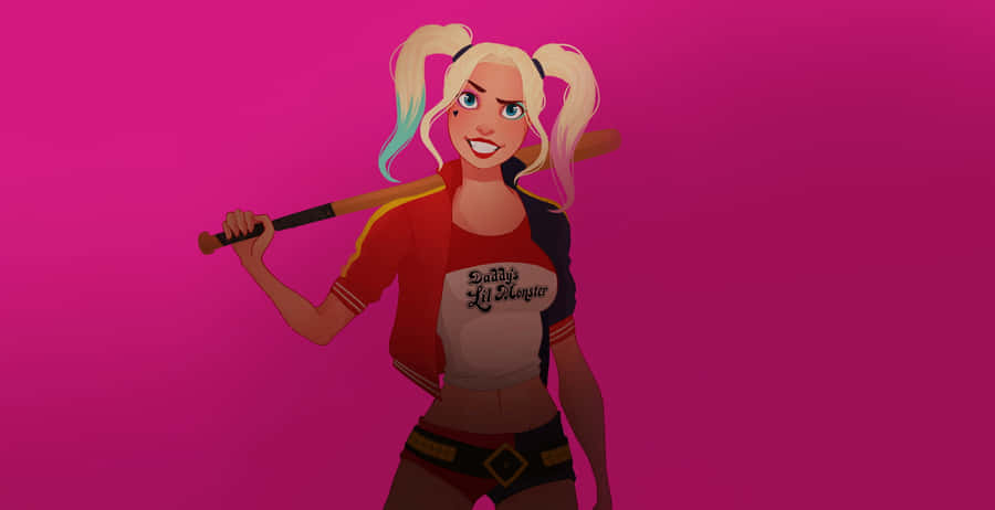 Harley Quinn Wielding Her Iconic Baseball Bat Wallpaper