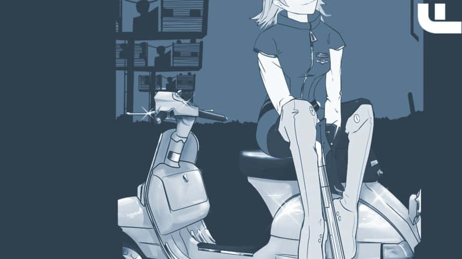 Haruko Haruhara With Guitars From Flcl Anime Series Wallpaper