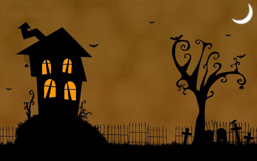 Haunted House Halloween Cartoon Wallpaper