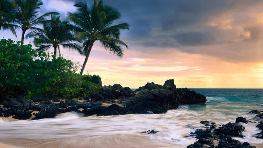 Hawaiian Sunset Beach Scene Wallpaper