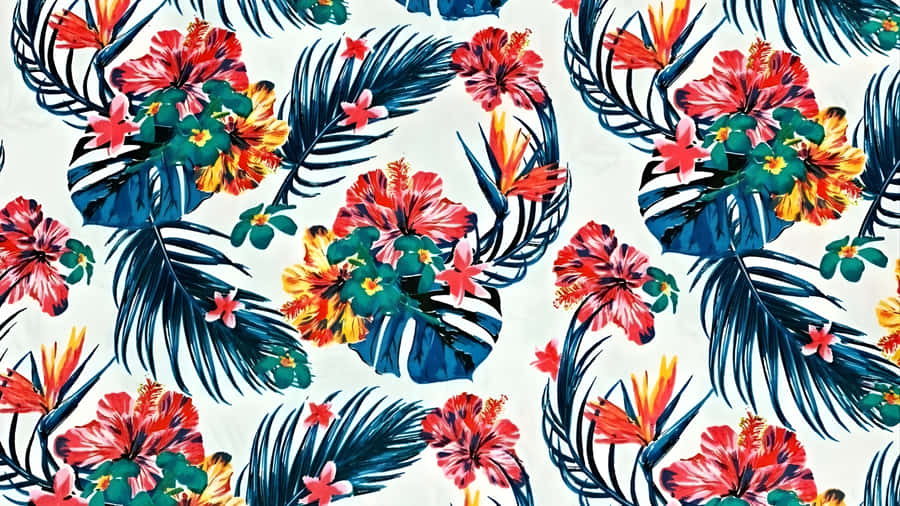 Hawaiian Tropical Floral Pattern Wallpaper