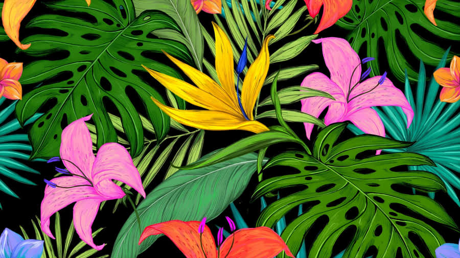 Hawaiian Tropical Floral Pattern Wallpaper