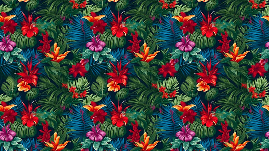 Hawaiian Tropical Floral Pattern Wallpaper