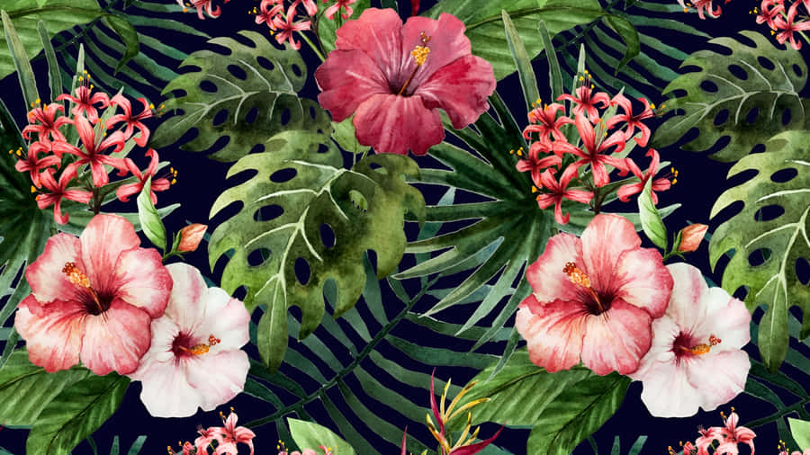 Hawaiian Tropical Floral Pattern Wallpaper