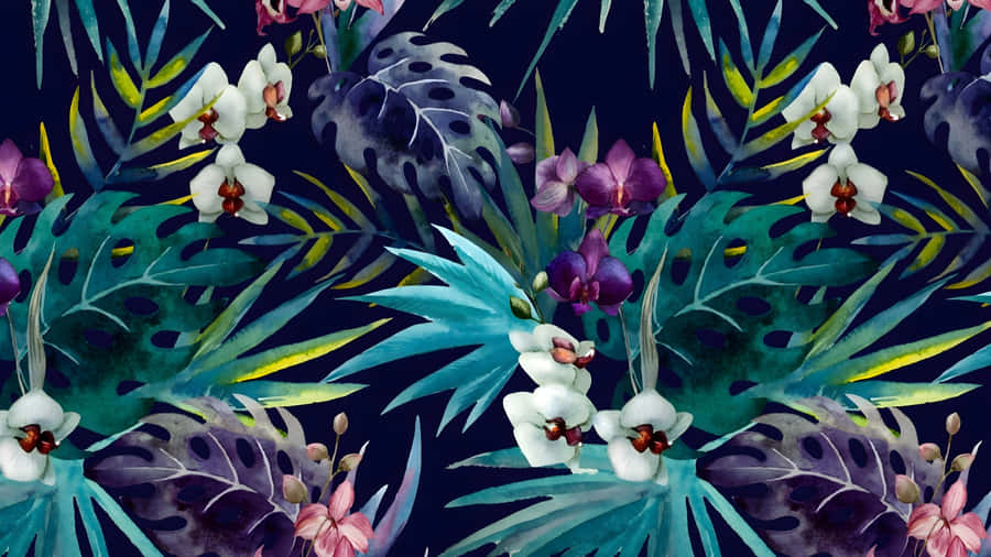 Hawaiian Tropical Floral Pattern Wallpaper