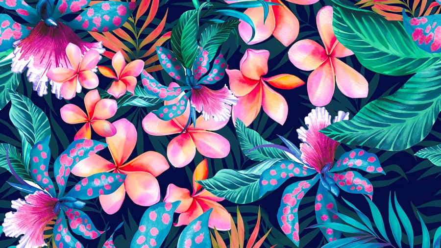 Hawaiian Tropical Floral Pattern Wallpaper
