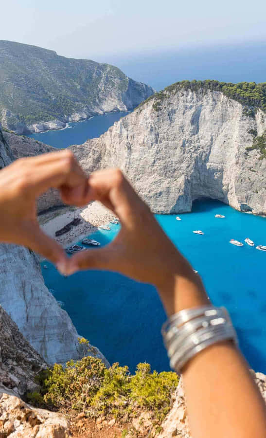 Heart Shape Frame Cliffside Beach View Wallpaper