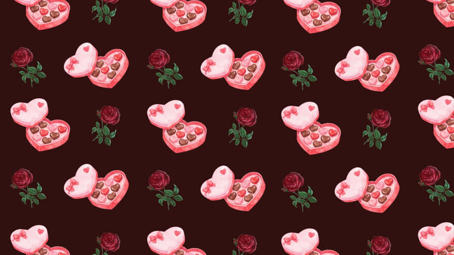 Heart Shaped Chocolate Box Pattern Wallpaper