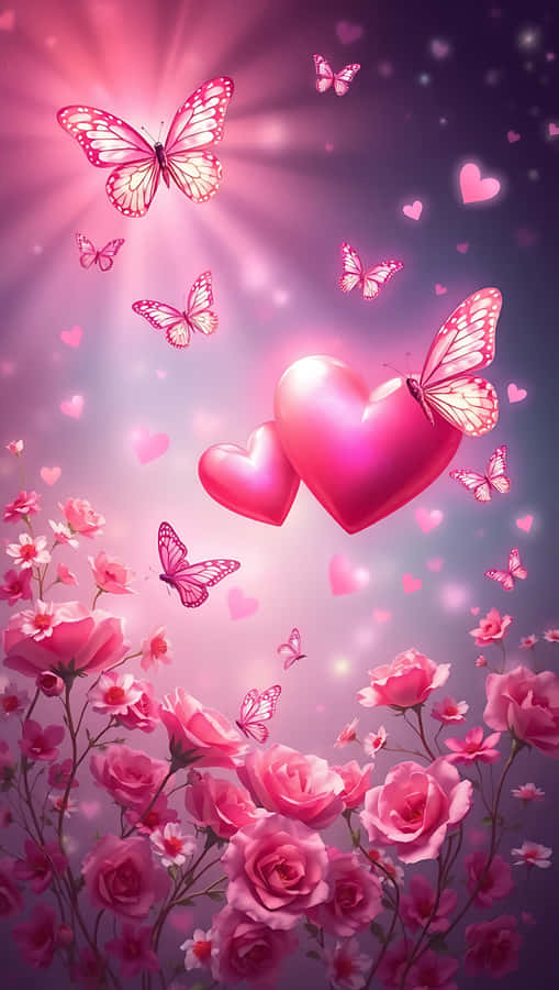 Hearts And Butterflies In Love Smartphone Wallpaper Wallpaper