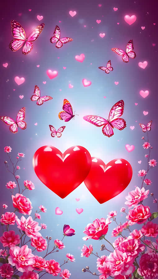 Hearts And Butterflies In Love Smartphone Wallpaper Wallpaper