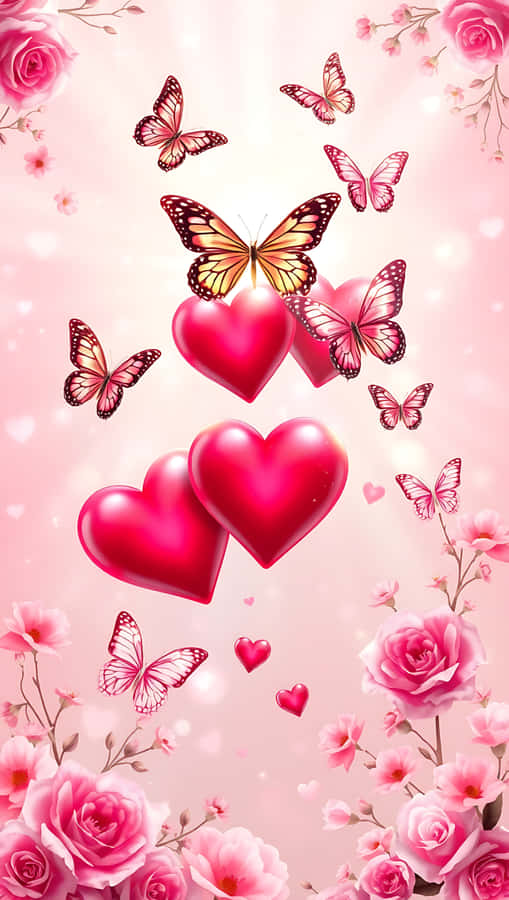 Hearts And Butterflies In Love Smartphone Wallpaper Wallpaper