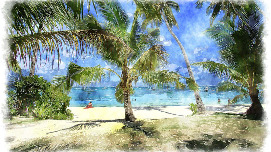 Heavenly Sunset Beach Artwork Wallpaper