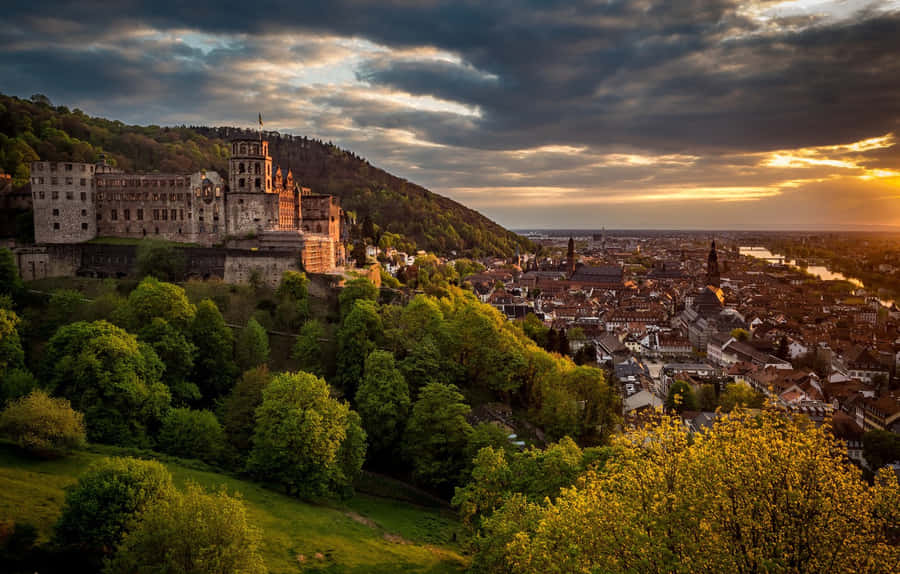 Heidelberg Castle Orange-tinged Sunset Wallpaper