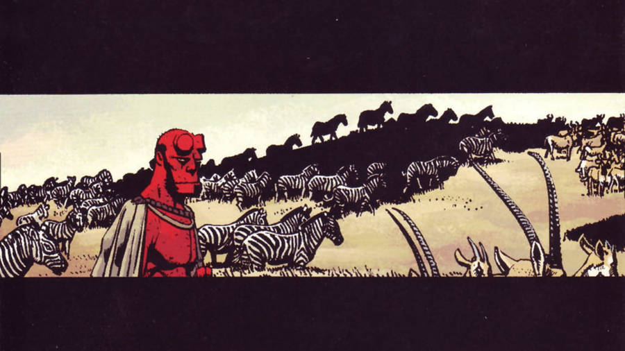 Hellboy With Group Of Zebras Wallpaper