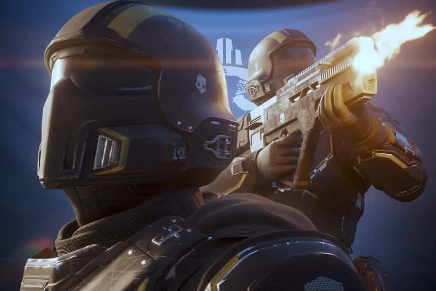 Helldiver Soldier Firing Weapon Wallpaper