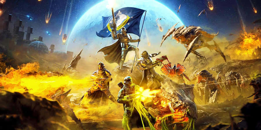 Helldivers Epic Battle Scene Wallpaper