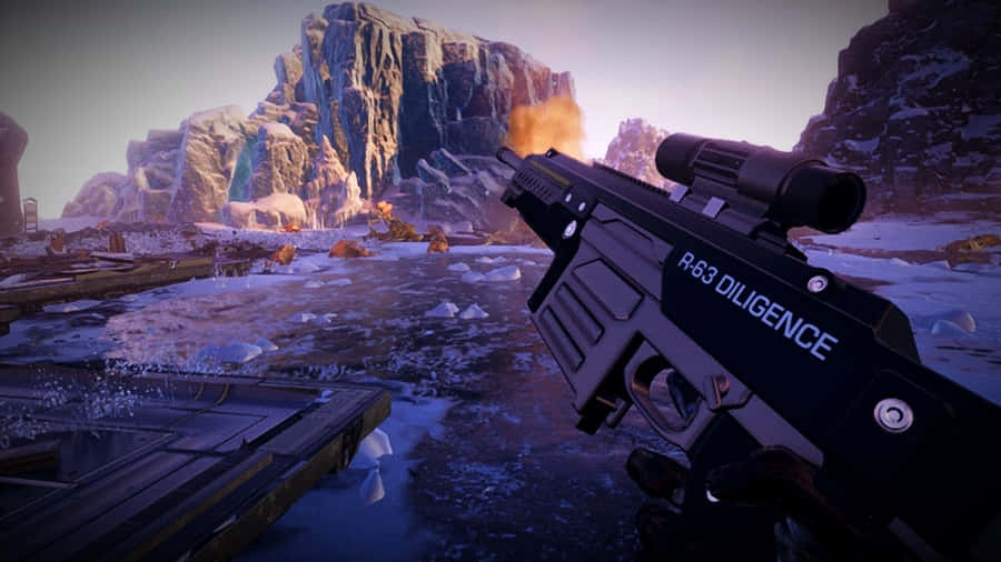 Helldivers2 Icy Landscape With Gun Wallpaper