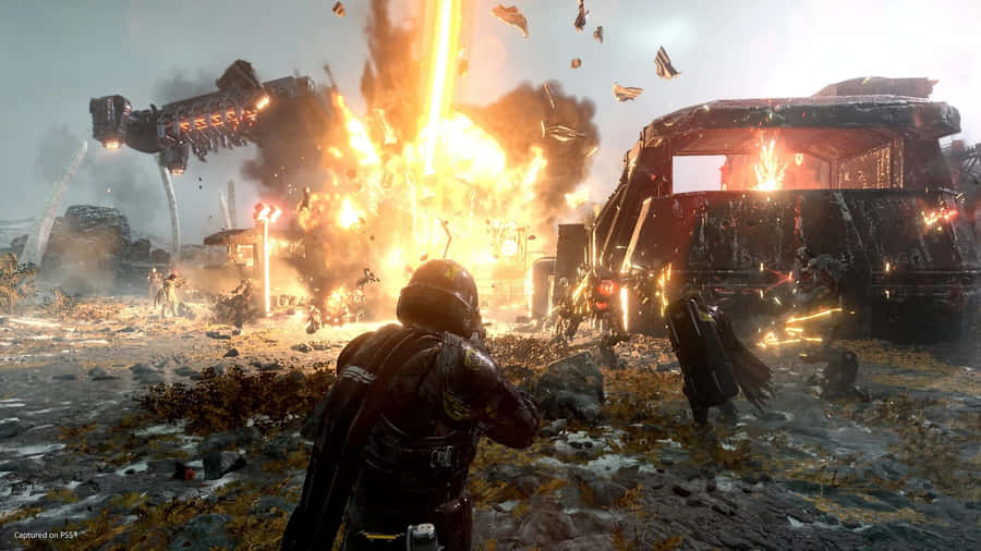 Helldivers2 Intense Battle Scene Wallpaper