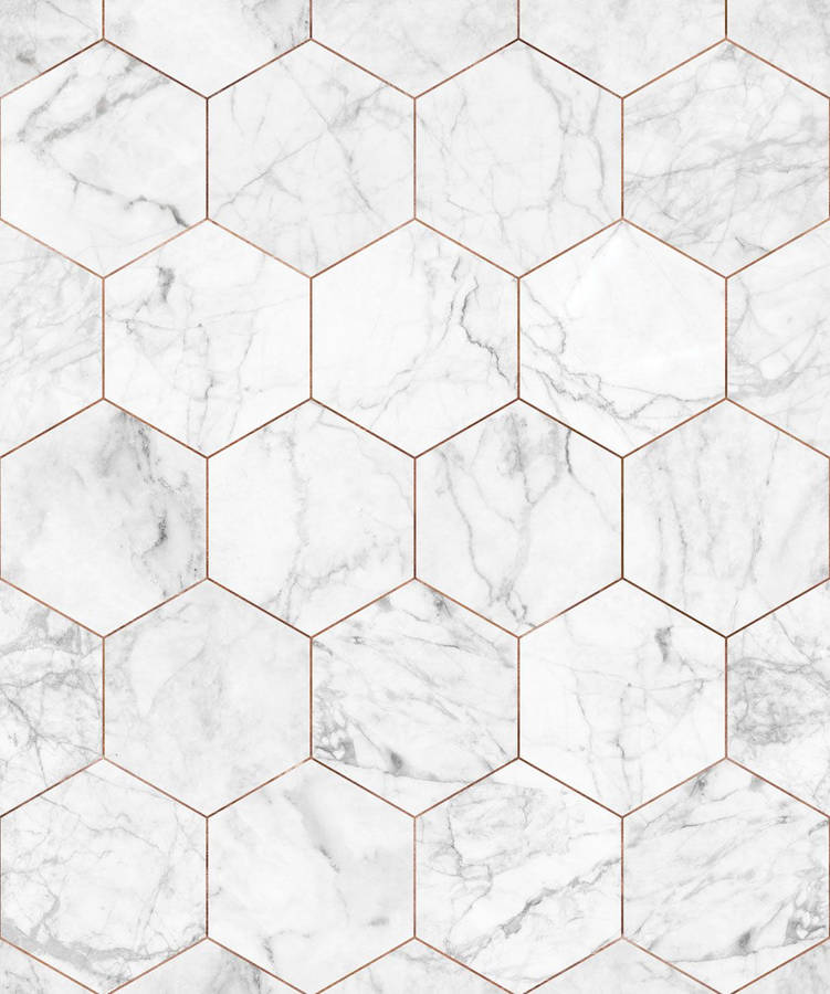 Hexagons On White Marble Wallpaper