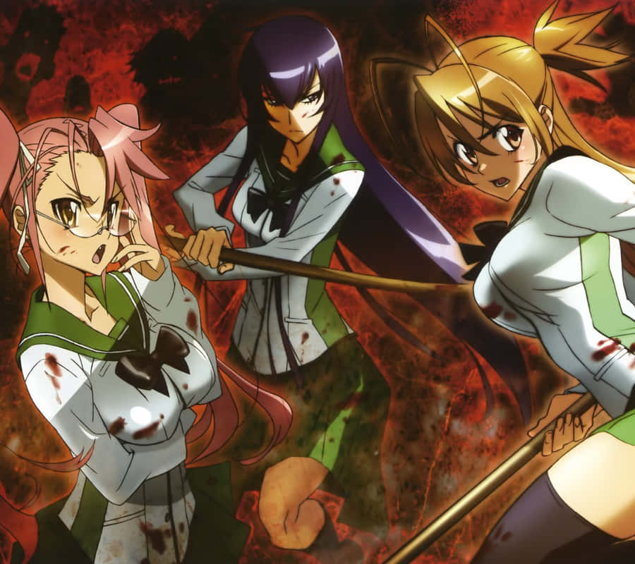 High School Of The Dead's Saeko Busujima In Action. Wallpaper