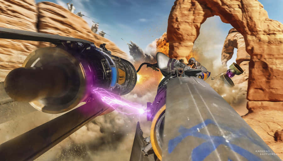 High-speed Podracing Action In A Breathtaking Landscape Wallpaper