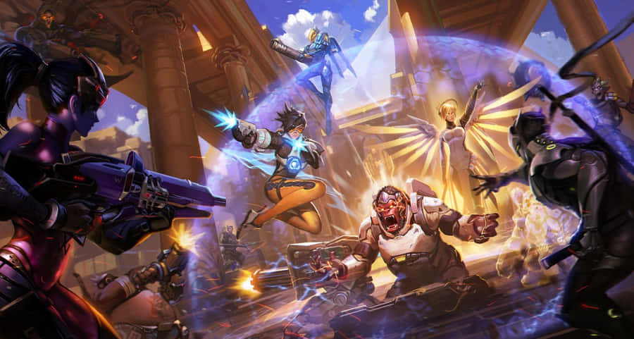 Highly Skilled Pharah From Overwatch Soaring Through The Skies Wallpaper