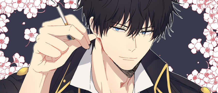 Hijikata Toshiro Anime Character With Cherry Blossoms Wallpaper