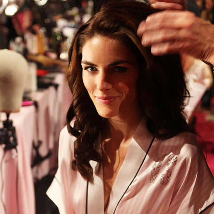 Hilary Rhoda Striking A Pose In A Blue Outfit Wallpaper