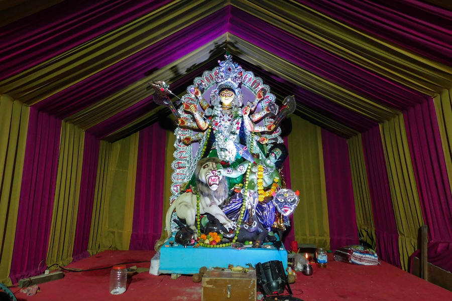 Hindu Goddess Durga Statue In A Tent Wallpaper