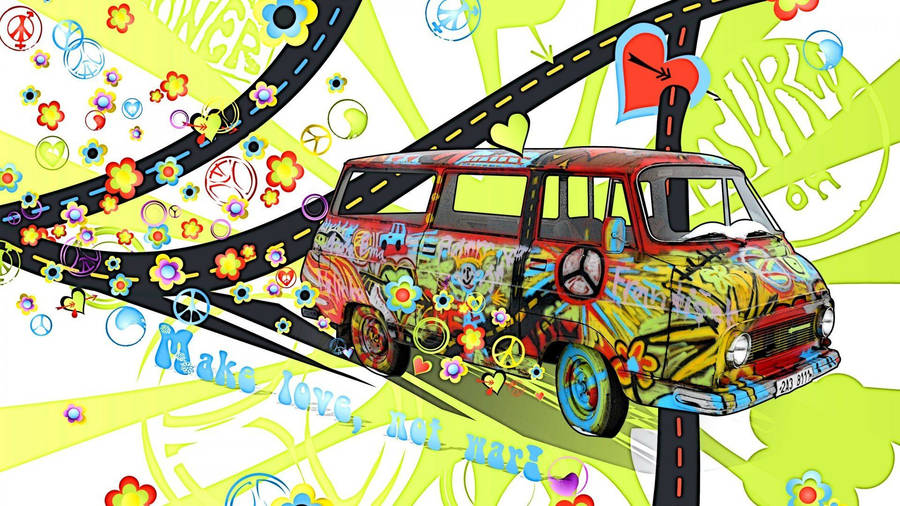 Hippie Stylised Van Illustration Wallpaper