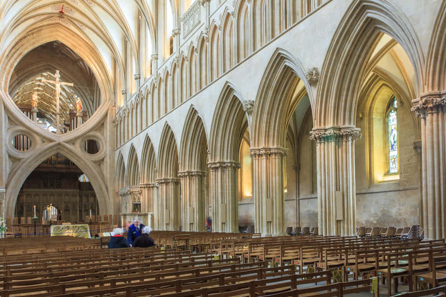 Historic Wells Cathedral In Wells, United Kingdom Wallpaper