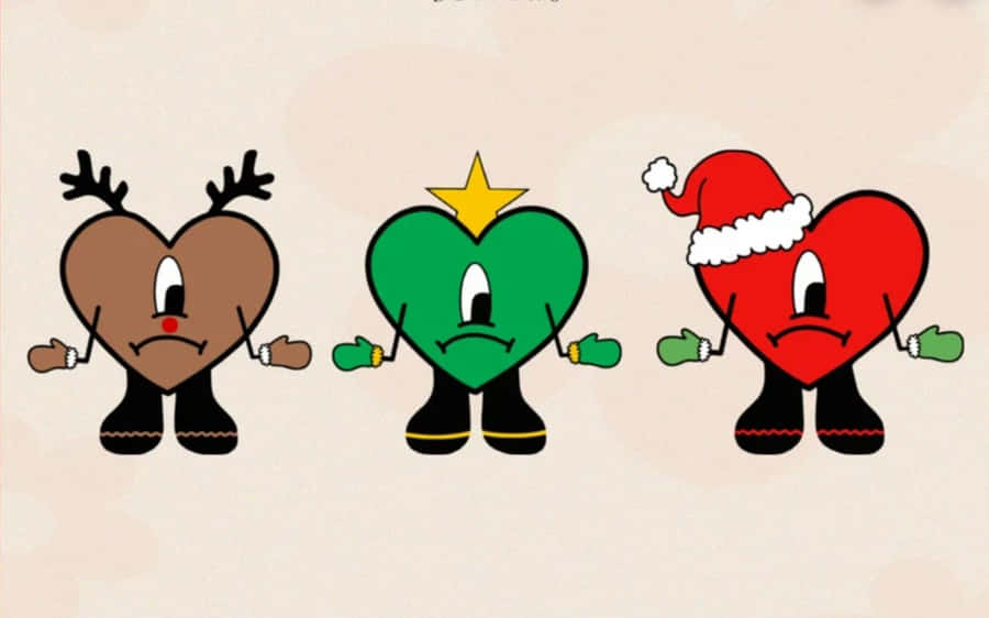 Holiday Themed Hearts Cartoon Wallpaper