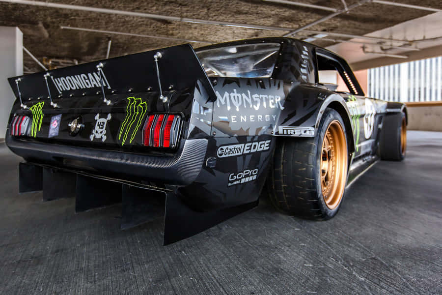 Hoonigan Monster Energy Drift Car Rear View Wallpaper