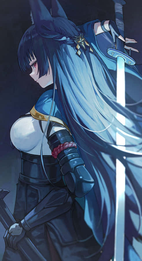 Hoshimi Miyabi Warrior Pose Wallpaper