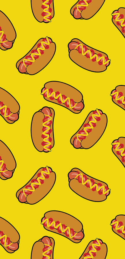 Hot Dog Pattern Yellow Background Wallpaper