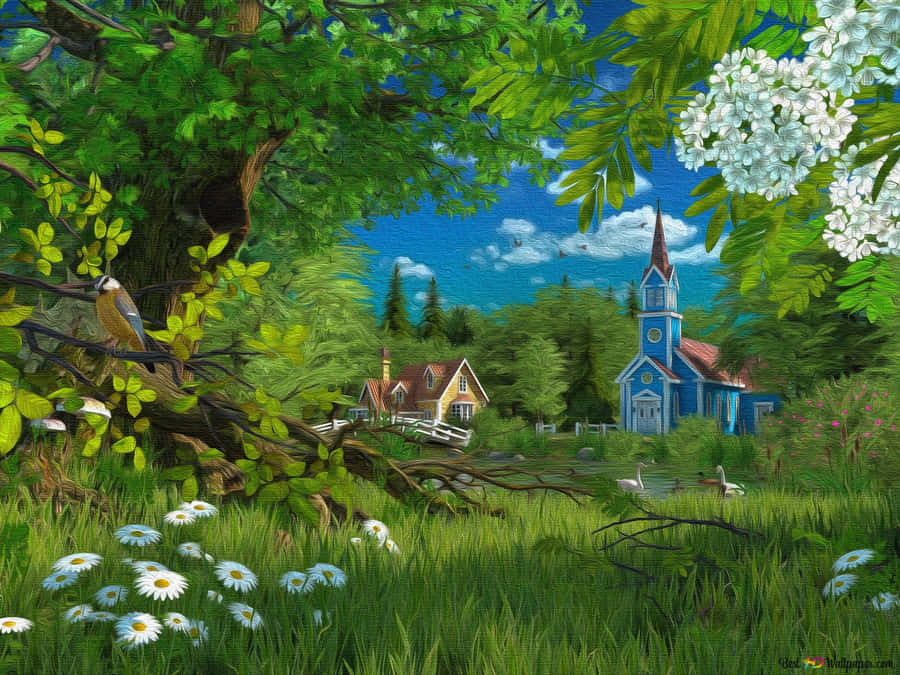 Houses From A Distance Hid By Very High Grasses Wallpaper