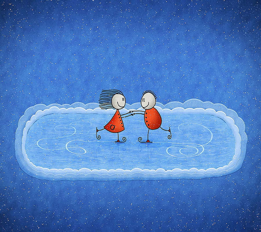 Ice Skating Couple Cartoon Wallpaper