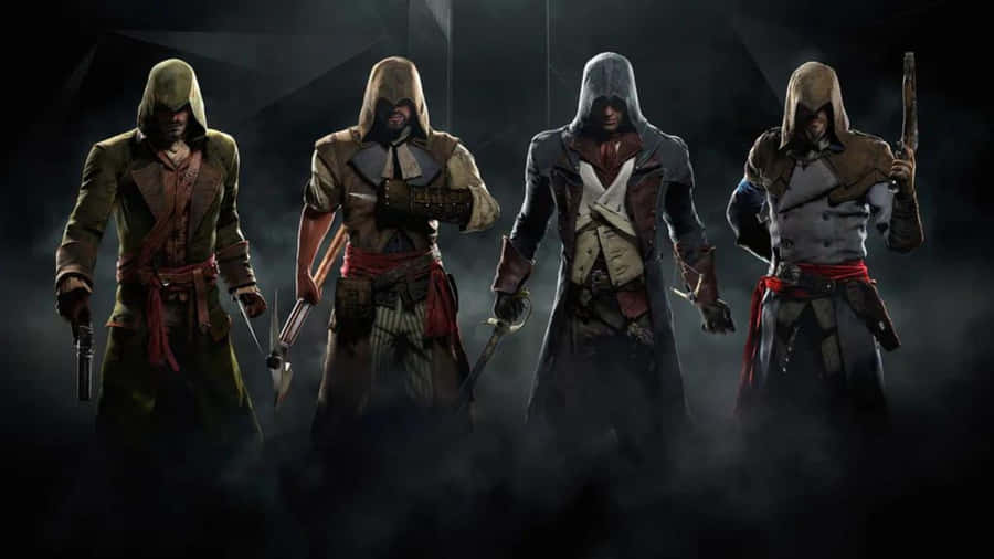 Iconic Assassin's Creed Characters Gathered In Thrilling Scene Wallpaper