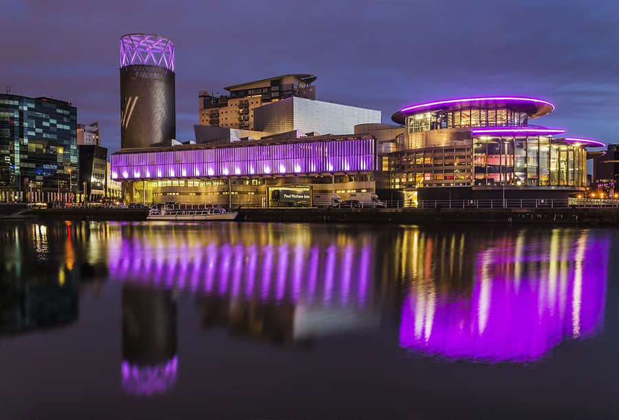 Iconic Salford Quays At Sunset. Wallpaper