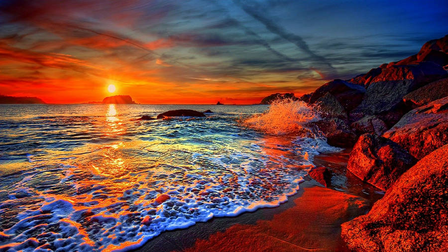 Iconic Santorini Sunset In Greece Wallpaper