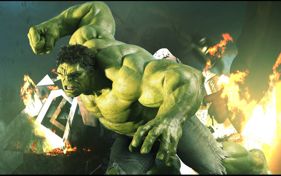 Incredible Hulk With Flames Wallpaper